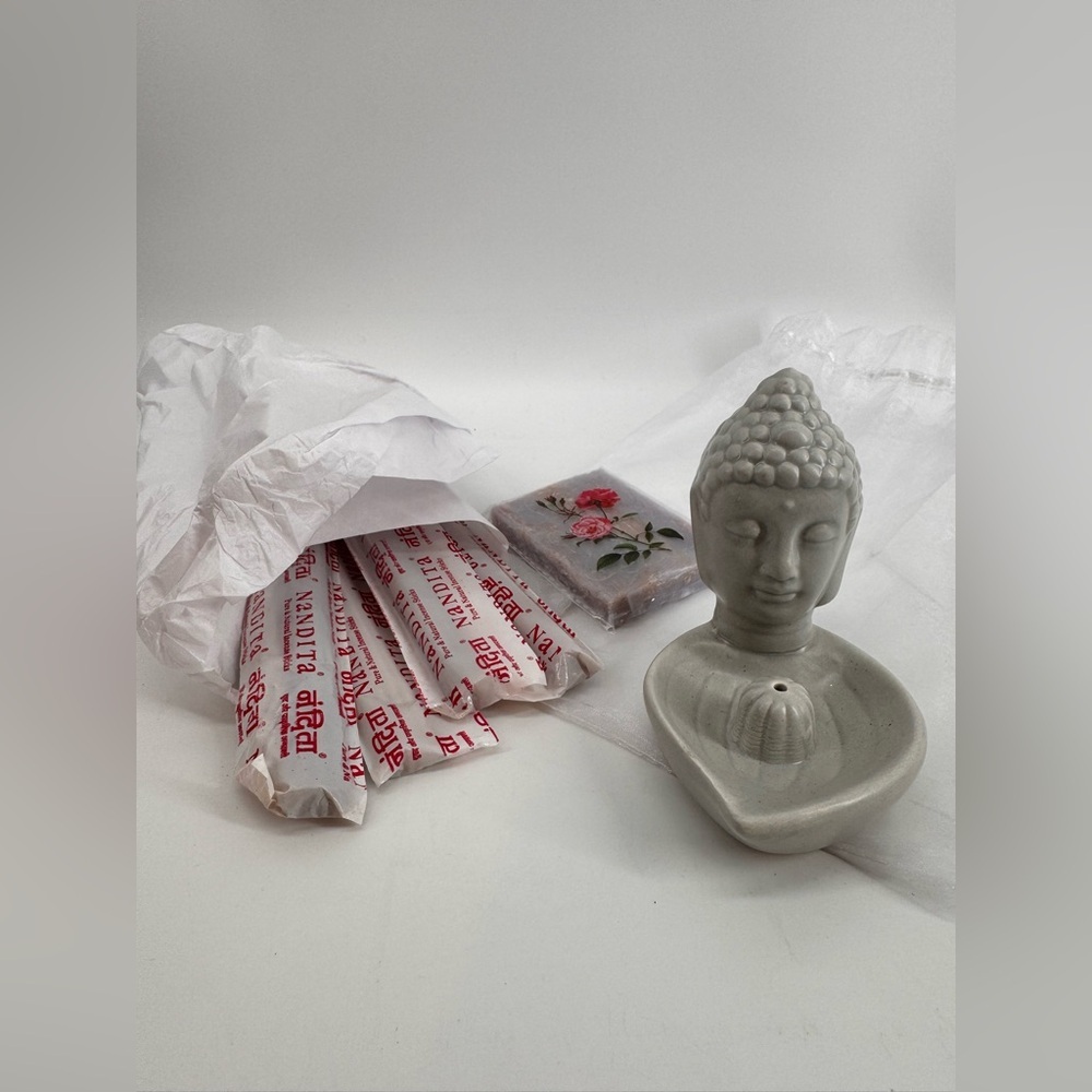 NEW Ceramic Buddha Head Small Incense Stick Burner Peace Zen Faith Ceramic